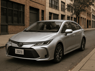 Toyota Corolla prata estacionado em rua urbana